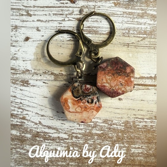 Ocean jasper Hexagon Stone Earrings - Picture 1 of 1